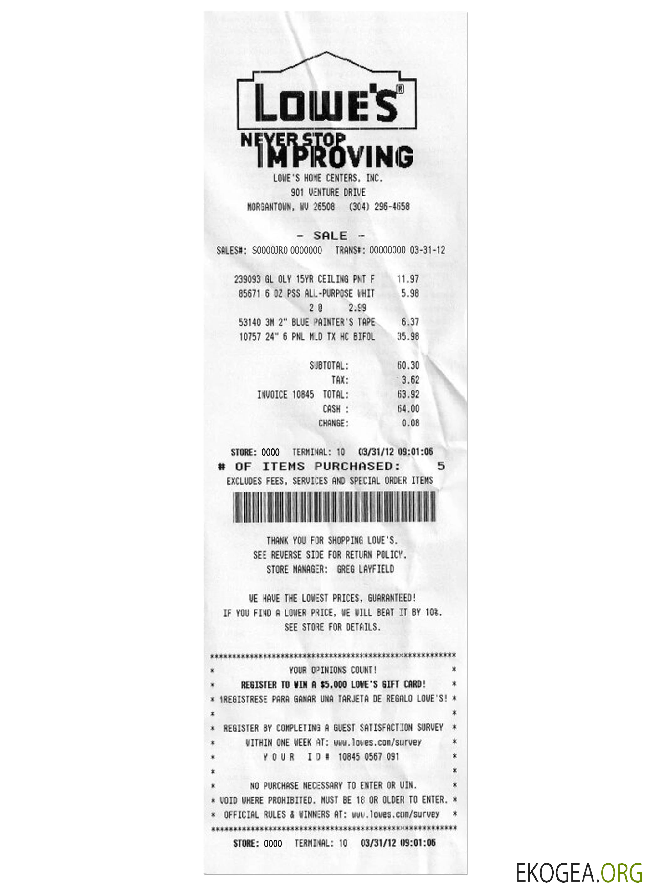 Reçu de paiement LOWES